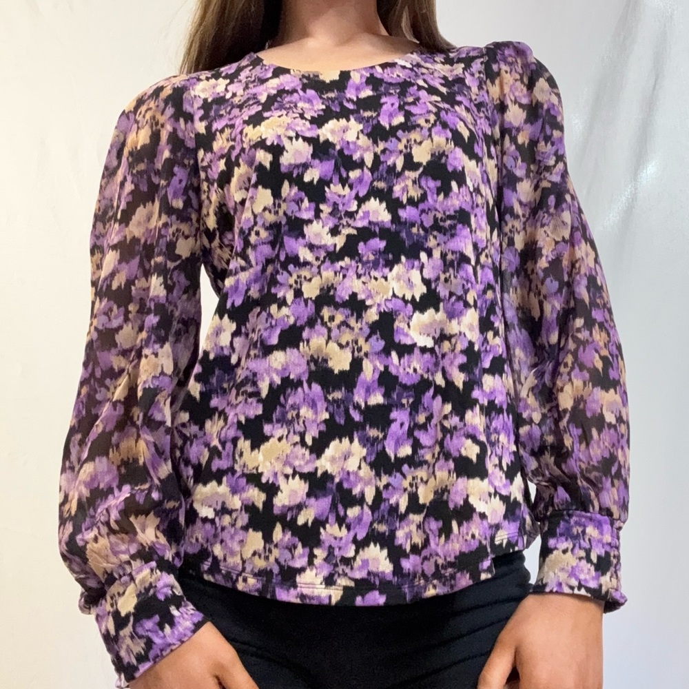 Purple Floral Long-Sleeve Blouse - Women Tops